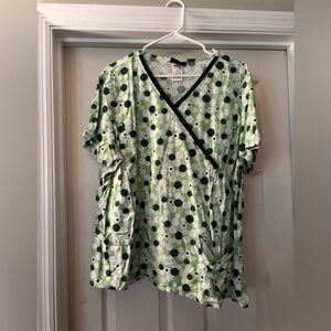 Green floral dotted scrub top